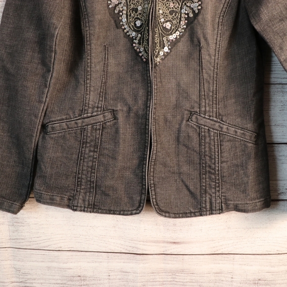 Chico's size 0 beaded embellishment black denim jacket - Picture 3 of 8